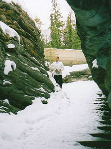 Jasper, Alberta: Winter Fun with the Girls 5 Extra caution required while hiking the Athabasca Falls Trail in March