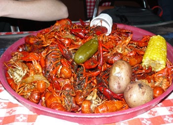 A platter of crawfish at Larry's French Market and Cajun Cafeteria in Groves, Texas. 