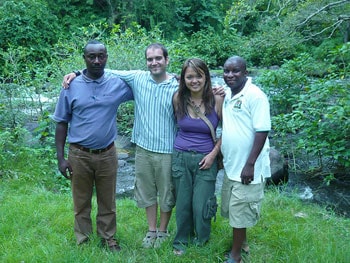 Osle, Alberto, me and Deo at the foot of the Machame Falls