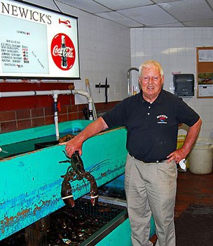 Jack Newick, the owner of Newick's Lobster Houses fishes out a big fat lobster from one of the tanks in his restaurant. Photos by Pinaki Chakraborty.