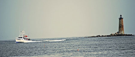 Whaleback Lighthouse, owned and operated by the town of Kittery in Maine, was built to protect the Portsmouth harbor.