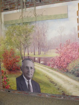 A mural of Lutcher Stark and Shangri-La in the 1940s