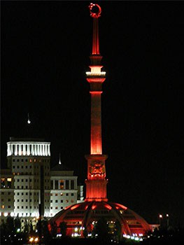Turkmenistan: Tinhorn Tyranny 10 The Independence Monument, which is irreverently called 'The Toilet Plunger.'