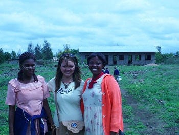 With Naomi and Norah in front of Bomani Primary School 