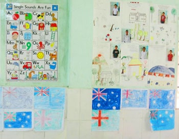 A classroom wall (The previous volunteer teacher was from Australia.)
