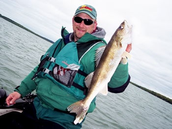 Our guide, Dana Pitt, with a 21-inch walleye that had to be released