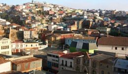 Ramshackle houses on the hillside of Valparaiso, Chile.