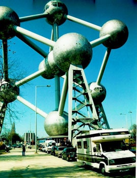 The Rich RV at the Atomium in Brussels, built for the 1958 World Fair