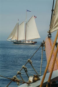 The Stephen Taber off the bow of the Nathaniel Bowditch. 