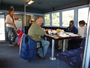 Cruising New Zealand's Doubtful Sound 3 Lunch inside the cozy Seafinn's cabin. photo by Cindy Bigras.