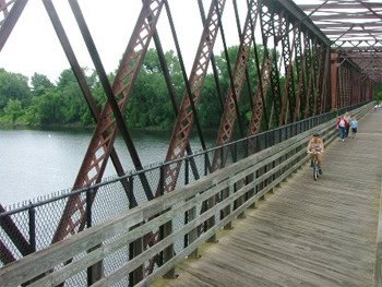 The bridge over the Connecticut River on the Norwottuck Rail Trail in Hadley, Massachusetts
