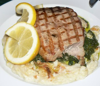 Fresh fish is the way to go when you're this far out at sea. Here, a grilled Lirio, with a taste between tuna and swordfish.