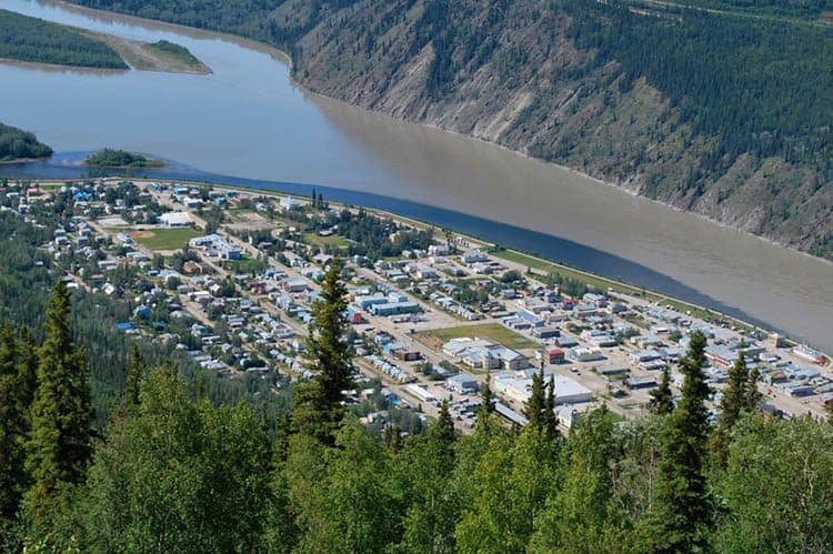 An aerial view of the Yukon River, the site of the longest canoe and kayak race in the world. Photos by Sonja Stark.