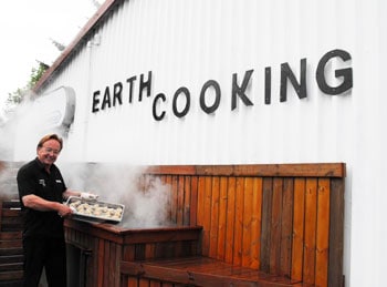 Mr. Olafur Reynisson, owner of Kjot & Kunst restaurant in Hveragerdi (east of Reykjavik). Mr. Reynisson was nice enough to show me how he pipes hot steam directly from the geothermal fields to this steam cooker. His restaurant also was featured on "Bizarre Foods with Anthony Zimmern" on the Travel Channel. Had dinner here, and it was delicious!