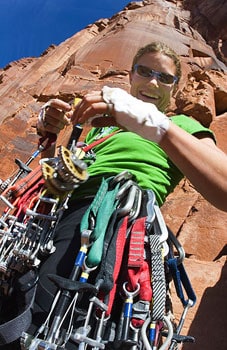 Women with Wanderlust Pen Exciting, Daring Travel Tales 1 Majka Burhardt prepares to scale a rock wall in Ethiopia - photo by Gabe Rogel