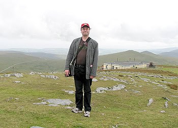 The author with his head in the clouds on the mountain of Snaefell, Isle of Man. (Photograph: Joyce Marsland)