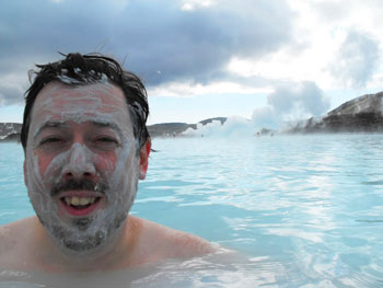 Me with silica on my face at Blue Lagoon (supposed to help reduce aging...we'll see if it works).