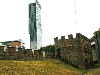 Manchester England: The North's Groovin' Capital 10 The futuristic Deansgate Hilton Hotel rises above ancient fortifications in Castlefield.