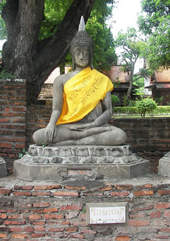 Ayutthaya, Thailand: An Ancient Siamese City 3 Families maintain the Buddhas at Wat Yai Chaimongkon.