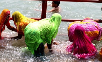 Bathing in the Ganges.