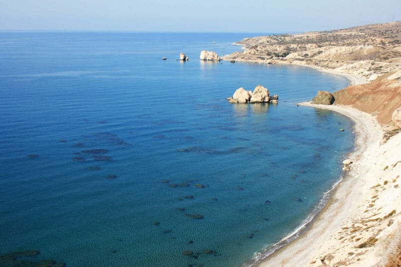 Cyprus: Motorbiking Through the Land of the Gods 1 Petra tou Romiou, Cyprus, the legendary birthplace of Aphrodite. Photo by Andrea Bailey.