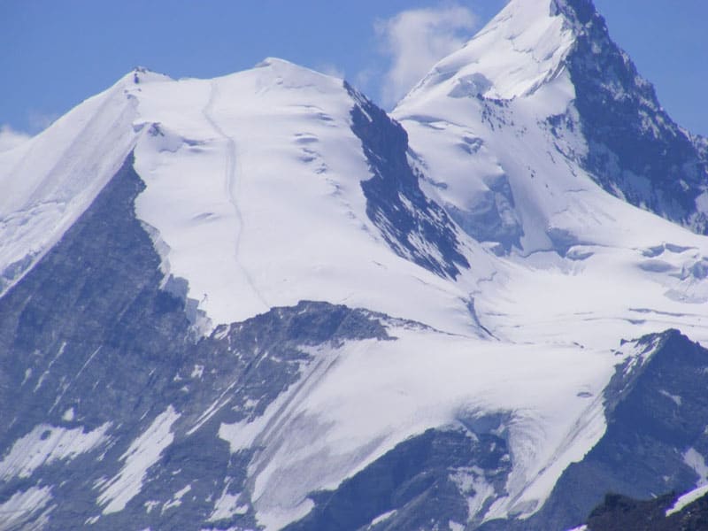 A magnificent view of the mighty Matterhorn. Note the path in the snow, obviously made by climbers more intrepid than us.