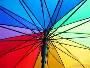 The colorful umbrella provided by the Chalets