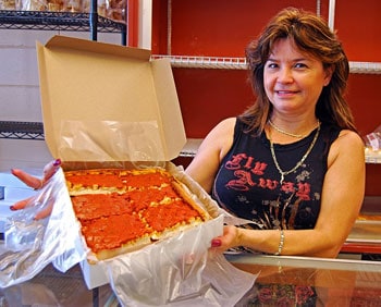 Maria from Crugnale Bakery. They have five locations in and near Providence. The pizza strips made for a great snack on our way home.