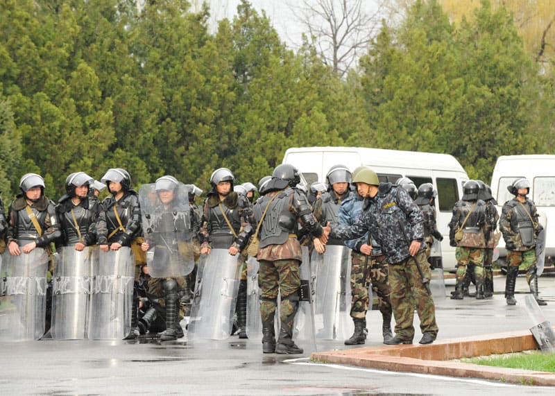Riot police in Bishkek, the capital of Kyrgyzstan in April, 2010 revolution