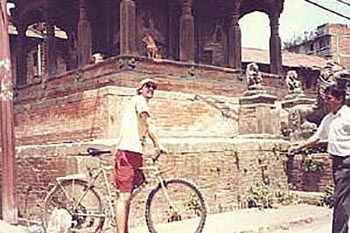 Leffel takes a bike ride while on working on location making money
