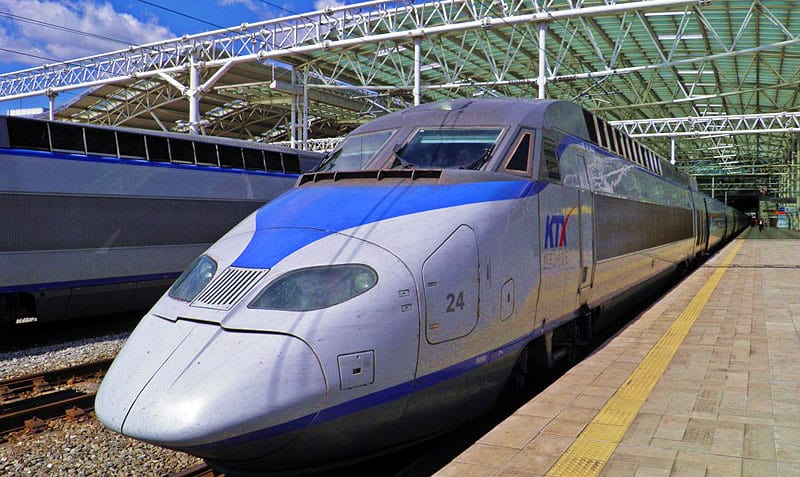 The South Korean bullet train in South Korea, from Seoul to Busan. 