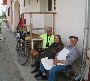Jim Pearce with the locals in rural Romania.