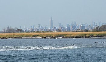 View of Jamaica Bay with NYC off in the distance.