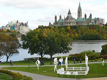 The view from the National Gallery of Canada. The Houses of Parliament are on the right and the Chateau Laurier is on the left.