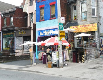 Shops in Kensington Market, a distintive multicultural neighborhood in Toronto