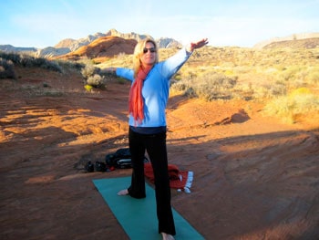 St. George, Utah: Red Rocks Calling 6 Yoga in Snow Canyon at sunset is just one of the many outdoor recreational activities that Red Mountain Resort has to offer.
