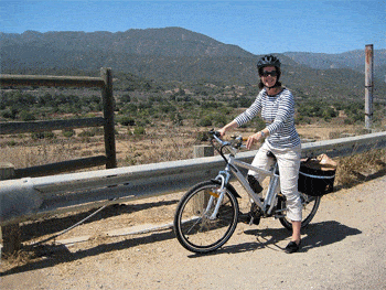 Riding an electric bike in Ojai, California.