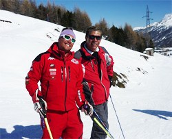 Laughing on the slopes.