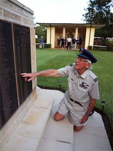 Brian Winspear by the Northern Territory Memorial to the missing at Adelaide River War Cemetery. 