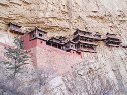 The Hanging Monastery in China teeters on the mountainside.