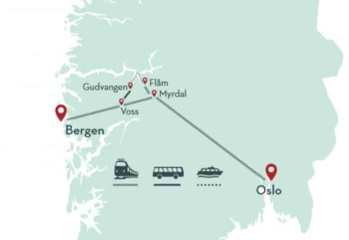 You can travel from Bergen to Oslo, or the other way, and experience ferries, buses and trains through the fjords.
