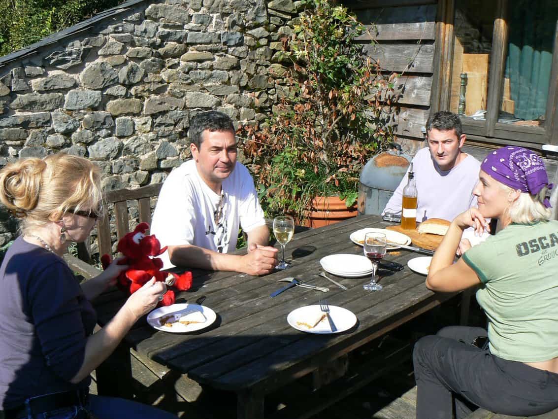 Gathering on a sunny day to enjoy Daniel's mushroom creations for lunch in Wales.