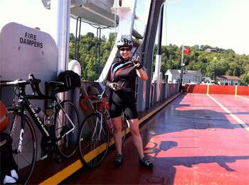 A bike rider on a Great Lakes Ferry during the ride.