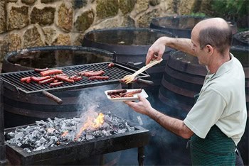 Grilling chorizo basque style. photo by Paul Shoul.