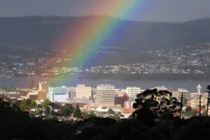 Tasmania: Return to the Emerald Isle Rainbow over Hobart.