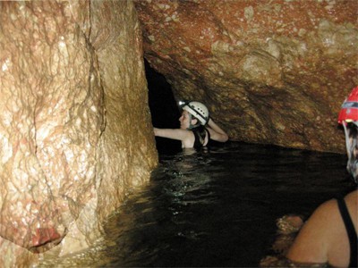 Melissa Hauser exploring Actun Tunichil Muknal cave in Belize. Tab Hauser photos.
