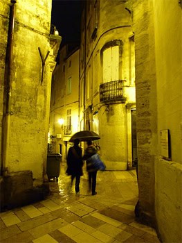 Montpellier, home to many great contemporary art museums, at night. photos by Kent St. John.