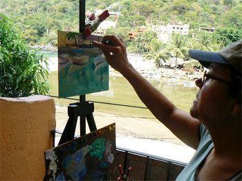 Painting plein air style in Boca de Tomaltan, Mexico at the Casa de los Artistas. photos by Max Hartshorne.