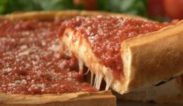 Giordano's deep dish pizza in Chicago.