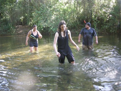 Crossing a river in Belize.